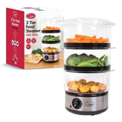 Quest 3 Layer Electric Food Steamer with Rice Bowl, 7.2L