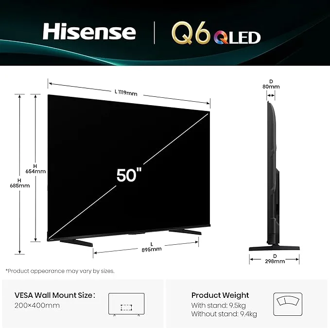 Hisense 50-inch 4K UHD Smart TV, 50A6Q; Built-in Wi-Fi, HDR, Dolby Atmos, VIDAA, Bluetooth - Image 9