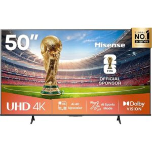 Hisense 50-inch 4K UHD Smart TV, 50A6Q; Built-in Wi-Fi, HDR, Dolby Atmos, VIDAA, Bluetooth
