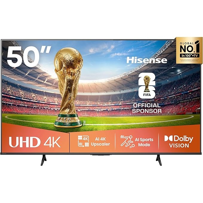 Hisense 50-inch 4K UHD Smart TV, 50A6Q; Built-in Wi-Fi, HDR, Dolby Atmos, VIDAA, Bluetooth