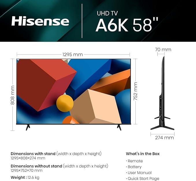 Hisense 58-inch Class 4K UHD Smart TV, VIDAA, 58A6K; Built-in Wi-Fi, HDR, Dolby Atmos, VIDAA, Bluetooth - Image 7