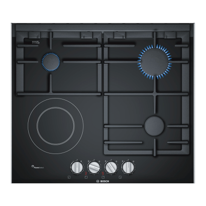 Bosch PRY6A6B70 3 Gas +1 Electric Built In Hob, 60cm, Front Knobs - Black