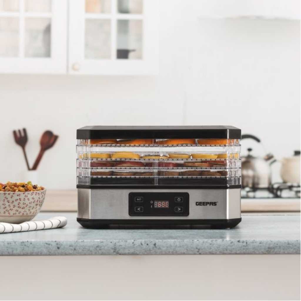 Geepas 520w Digital Food Dehydrator – Food Dryer With 5 Large Trays, Adjustable Temperature & Timer Settings, Ideal For Fruit, Healthy Snacks, Vegetables, Meats & Chili, Bpa-Free - Image 2