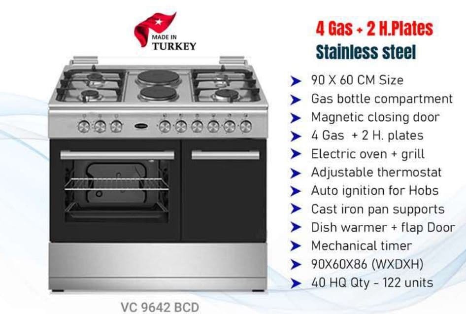 Venus 90/60cm 4 Gas + 2 Electric Cooker Range w/ Electric Oven & Grill + Cylinder Compartment | VC9642 - Image 3
