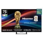 Hisense 4K QLED Mini-LED Smart TV | 900 NITS Peak Brightness | 144Hz Game Mode | Dolby Vision IQ, Dolby Atmos | 2.1 CH 40W Speakers (Built-in Subwoofer) | VIDAA OS | 75U7Q (Black)
