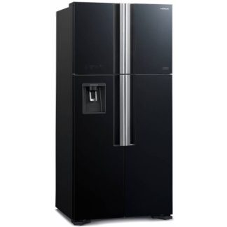 Hitachi 600L 4-Door Refrigerator + Water Dispenser, Inverter Control, Frost-free, Glass Black | RW800PUN7GBK