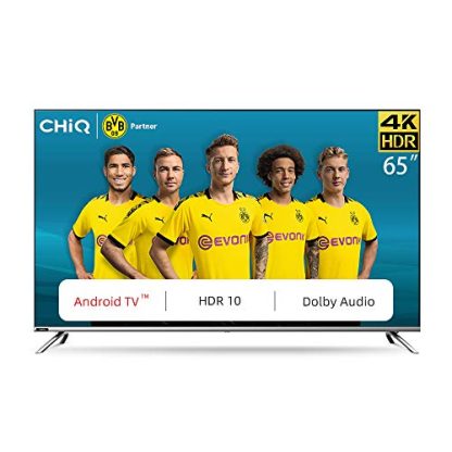 CHiQ 65" 4K UHD HDR Android Smart LED TV; Built-in Wi-Fi, HDR, Bluetooth, Built-in Chromecast, Dolby Atmos, Free-to-Air Decoder