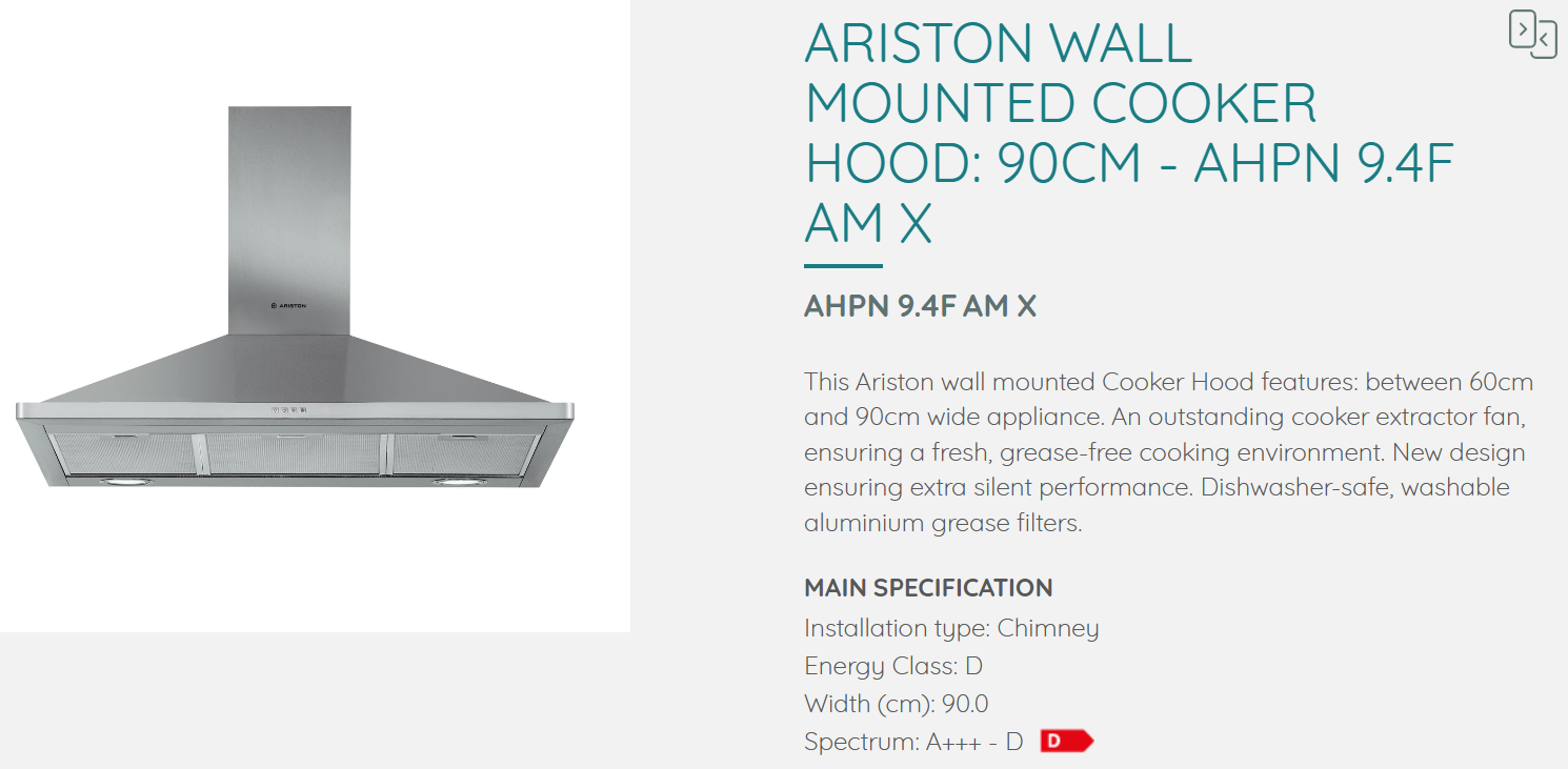 Buy Ariston 90cm Extractor Range Cooker Hood, AHPN9.4F, Island Range