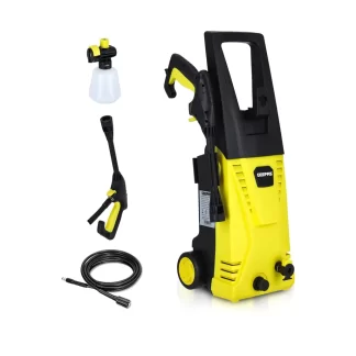 Geepas Pressure Electric Car Washer w/ Spray Gun, Hose, High/Low Pressure Nozzle, Soap Bottle, Rotary Knob, GVC19027