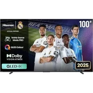 Hisense 100-Inch 4K QLED Smart TV – Best for Home Theater & Gaming | 144 Hz Game Mode, VRR, QLED Color, Dolby Vision & Atmos, AI Picture, HDR10+, Netflix & Prime Video (100Q7Q - 2025)
