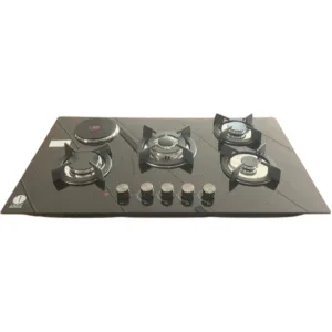 IQRA 90cm Built-in Hob, 4 Gas + 1 Electric, Glass Top, Pulse Ignition, Cast Iron Pan Supports, IQ-KH5002EG