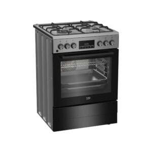 Beko FBM62320WDSL Freestanding Cooker, Multifunctional Oven with Gas, 72 L Cooking Volume 4 Cooking Zones, 8 Heat Modes, Side Grid, Multifunctional Display