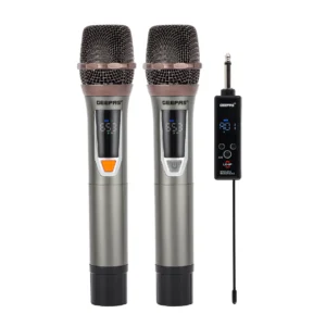 Geepas GMP15015 Dual UHF Wireless Microphone System – 2 Mics, 100 Channels, Rechargeable