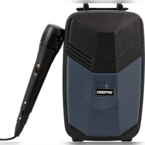 Geepas Portable Bluetooth Speaker, With Microphone, GMS11156 USB/TF/FM/AUX IN Large Circle Dazzle LED Light Portable & Lightweight Ideal For Home, Hotels & Outdoor Use, Black