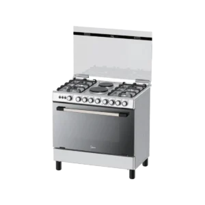 Midea 90×60 cm Kitchen Cooker – Gas & Electric, 4 Burners + 2 Plates, Oven with Grill & Rotisserie