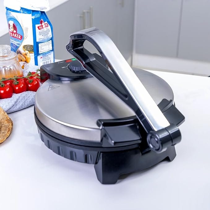 Geepas-Chapathi Maker, Mexican Style Tortilla Press, GCM6125 | Ideal for Making Homemade Tortillas Tacos Flatbreads Chapati Roti | Non-Stick Coating, Adjustable Thermostat - Image 2