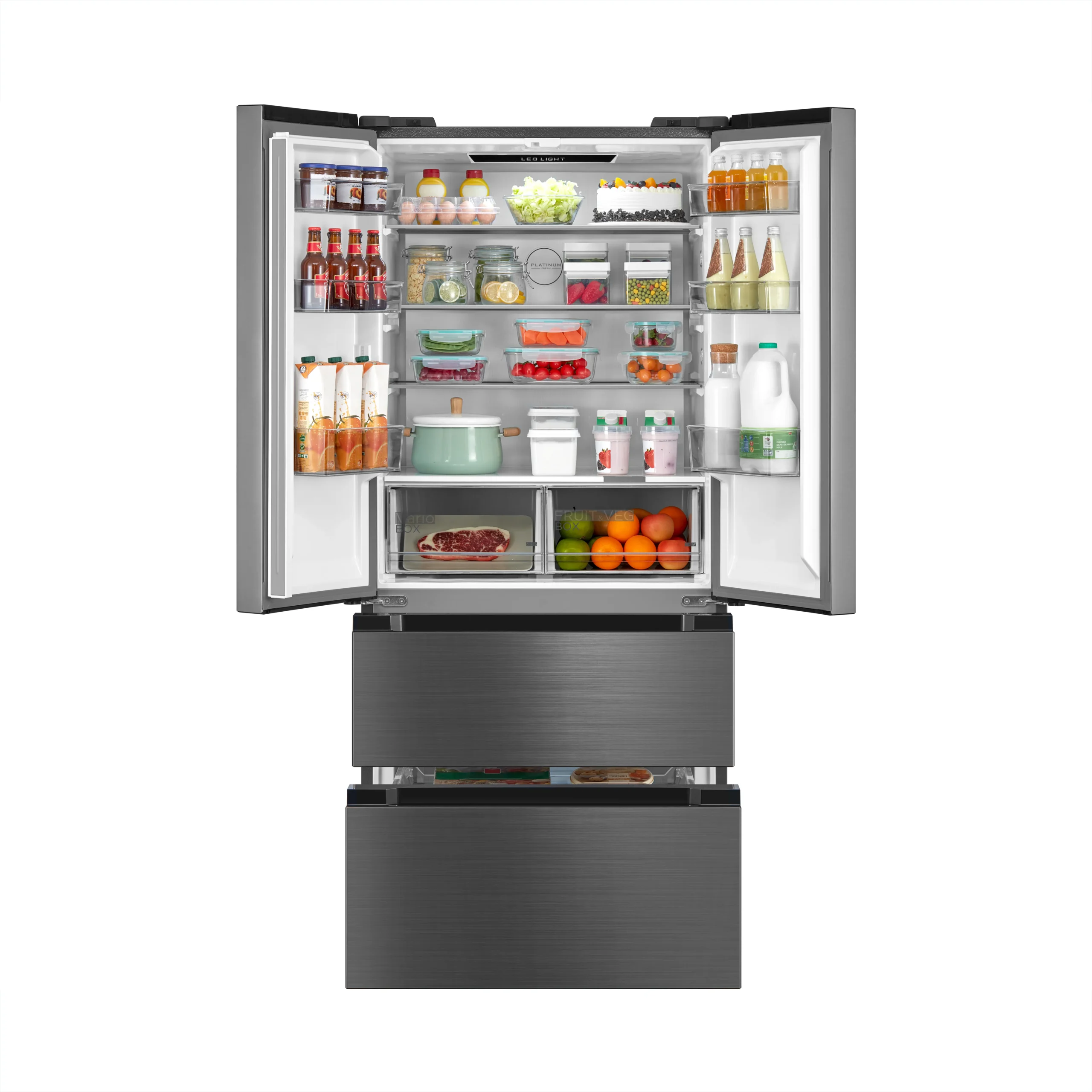 Midea MDRF692MIE46 Freestanding Fridge Freezer, No Frost, 516L, 347L Fridge+169L Freezer with LED Light,83.3cm Wide, Midea Inox - Image 5
