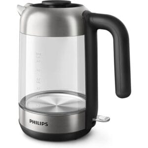 Philips Glass Kettle Series 5000-2200W, 1.7L, Blue Light Indicator, Removable lid, Metal/Transparent - HD9339/81
