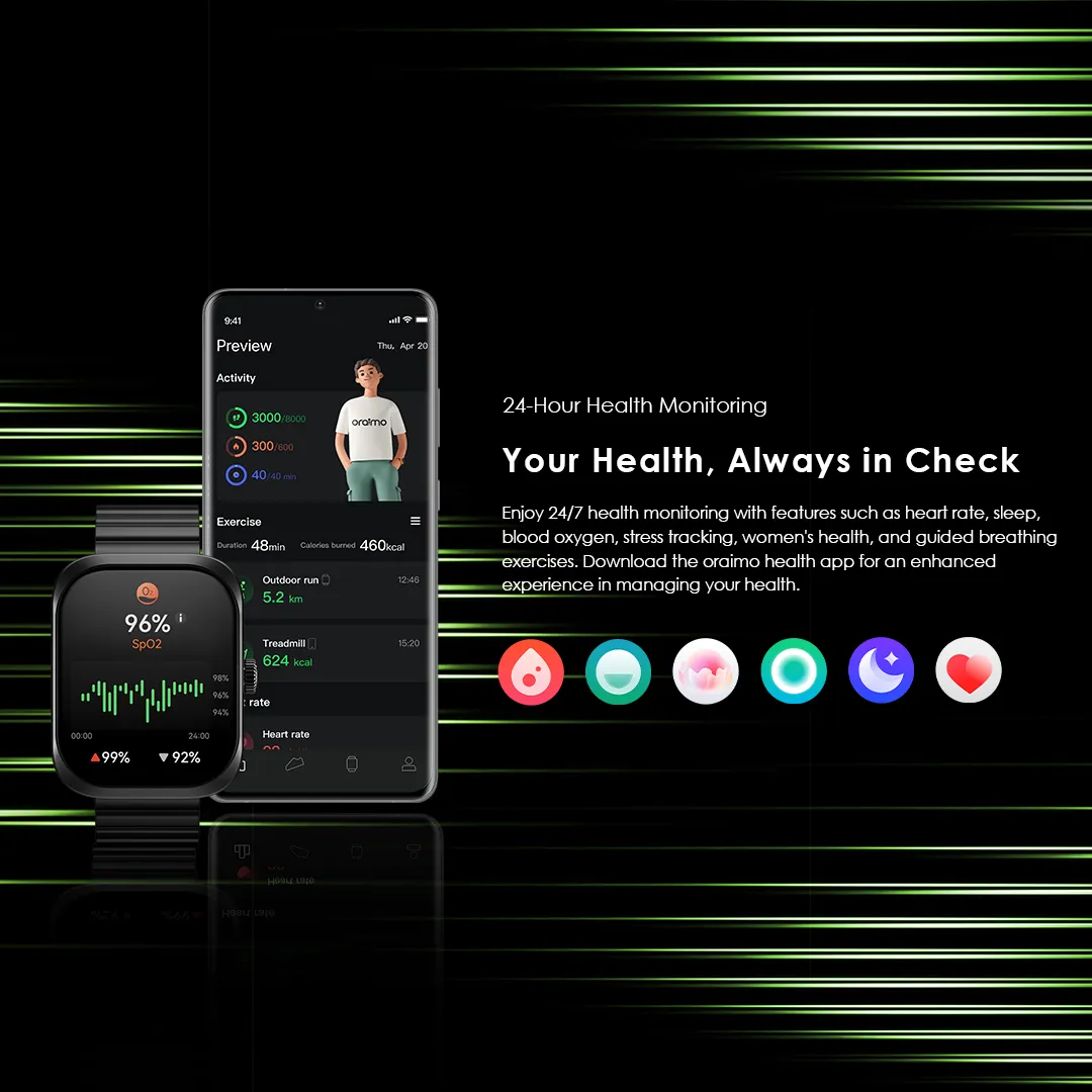 Oraimo OSW-813N Watch Nova N 2.04''AMOLED 2.5D Smart Watch - Image 8
