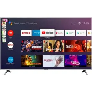 Geepas 65 inches 4K Ultra HD LED Android Smart TV WiFi with Netflix, YouTube, Mirror cast, power saving, slim LED TV with three HDMI inputs, Black GLED6559 - DVBT2/S2
