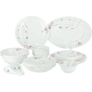 Royalford 33Pcs Opal Ware Dinner Set - Floral Design Plates, Bowls, Spoons | Comfortable Handling | Perfect for Family Everyday Use, and Family Get- Together, Restaurant, Banquet and More (Blue and Red)