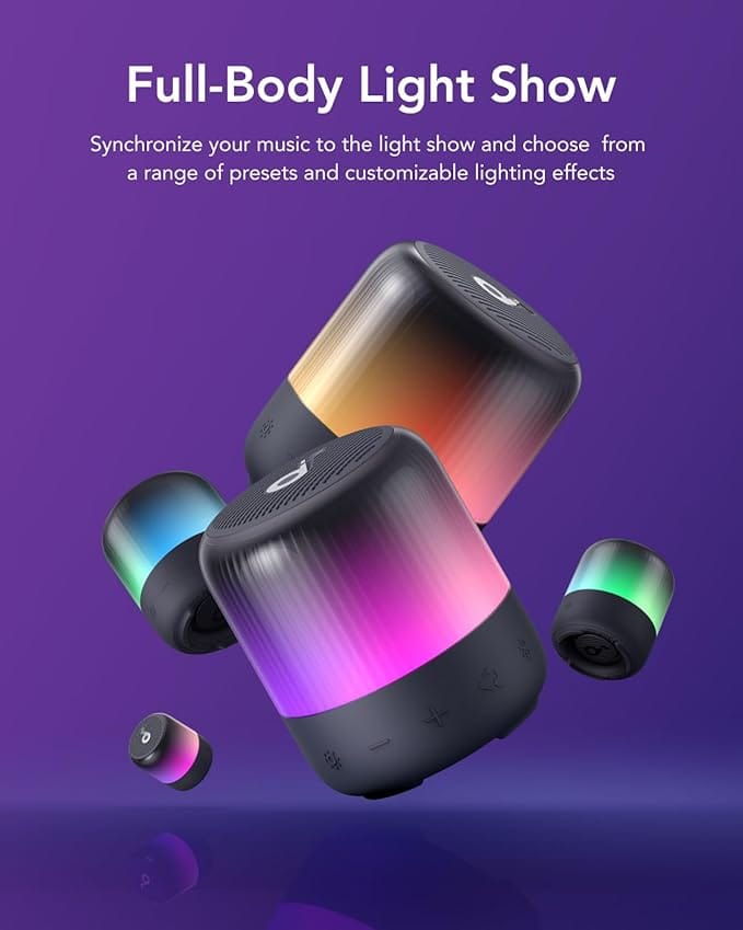 Soundcore Glow Mini Portable Speaker, Bluetooth Speaker with 360° Sound, Light Show, 12H Battery, Customizable EQ and Light, IP67 Waterproof and Dustproof, for Camping, Home, and Beach Parties - Image 5