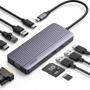 Anker Dual-Display USB-C Hub (10-in-1), 4K @ 30Hz HDMI Display with 100W Max Power Delivery, 5 Gbit/s USB-C and USB-A Data Ports, for MacBook, Lenovo, Dell XPS, HP Laptops A83C20A1