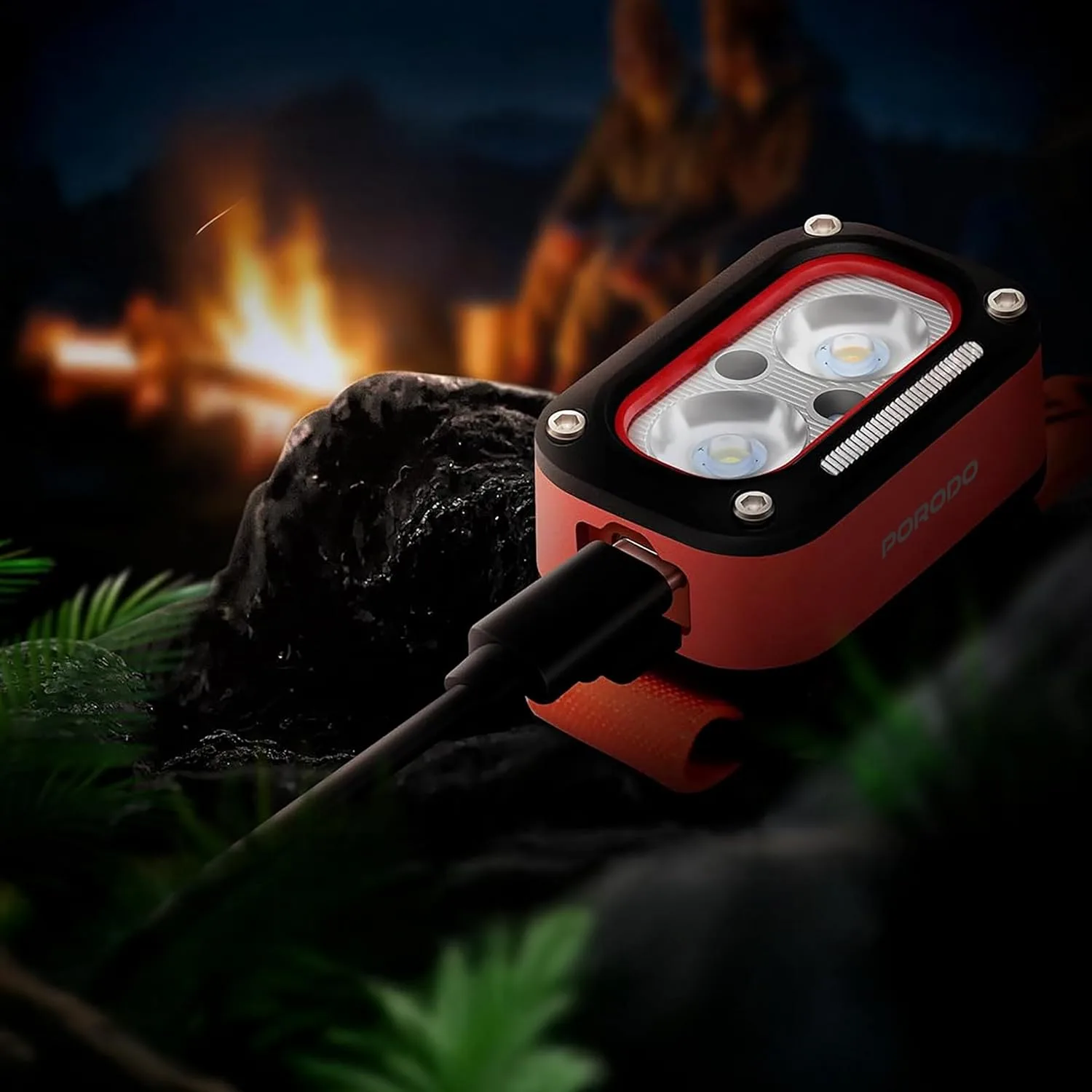 Porodo Wave-Sensor Rechargeable LED Head Lamp, 5×Lighting Modes, 150 Lumens, 6H Working Time, Hand Wave Control, Elastic Headband, Lightweight Head Flashlight for Cycling/Camping/Emergency – Orange - Image 4