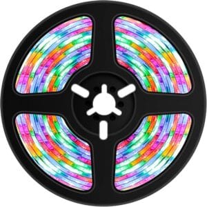 Porodo Blue 16.4 Ft Sound Reactive RGB Strip Light with 44 Key Remote Sound Reactive Jump Effects Fade Effects 5M Length Set Time -Remote