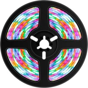 Porodo Blue 16.4 Ft Sound Reactive RGB Strip Light with 44 Key Remote Sound Reactive Jump Effects Fade Effects 5M Length Set Time -Remote