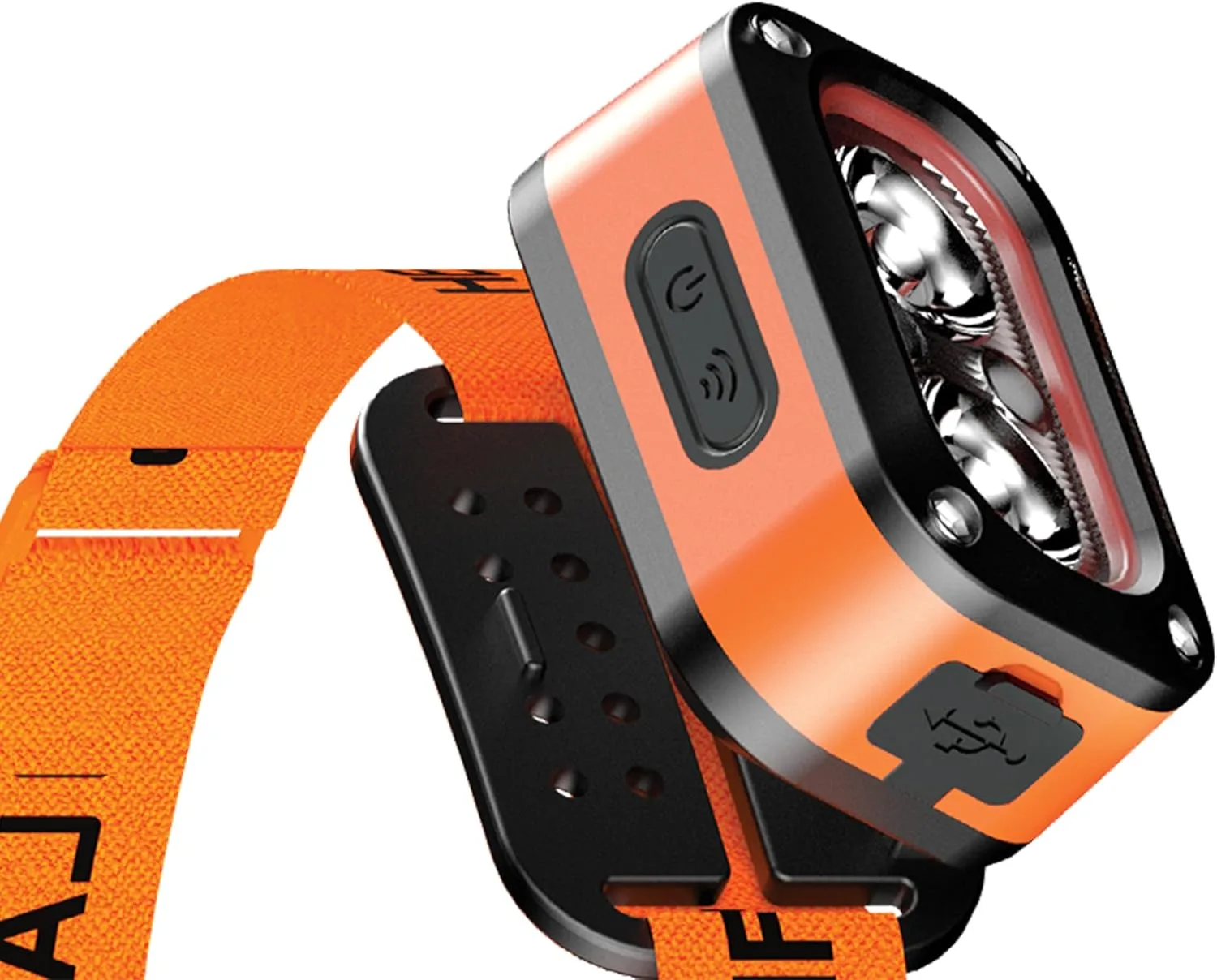 Porodo Wave-Sensor Rechargeable LED Head Lamp, 5×Lighting Modes, 150 Lumens, 6H Working Time, Hand Wave Control, Elastic Headband, Lightweight Head Flashlight for Cycling/Camping/Emergency – Orange - Image 3