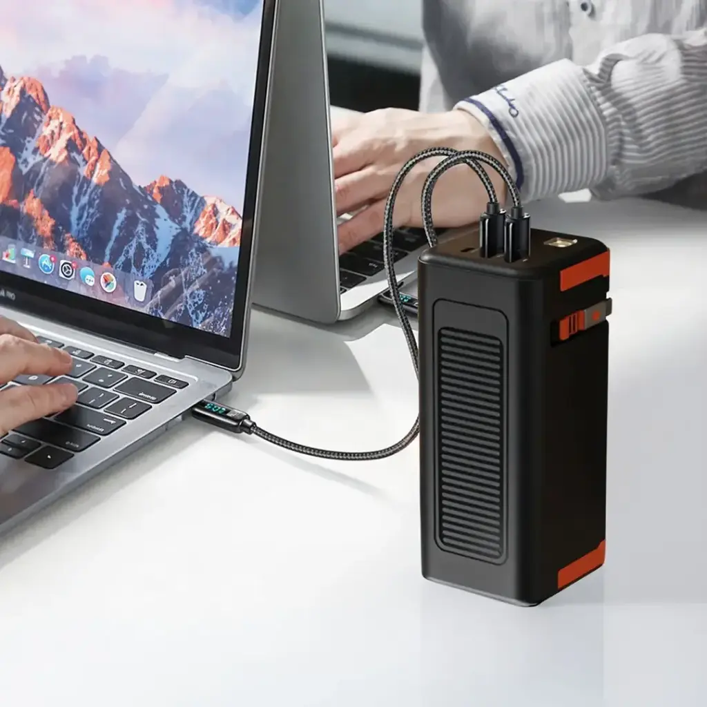 Porodo Power Boost 50000mAh Power Bank with Retractable Type-C Cable - Black - Image 2
