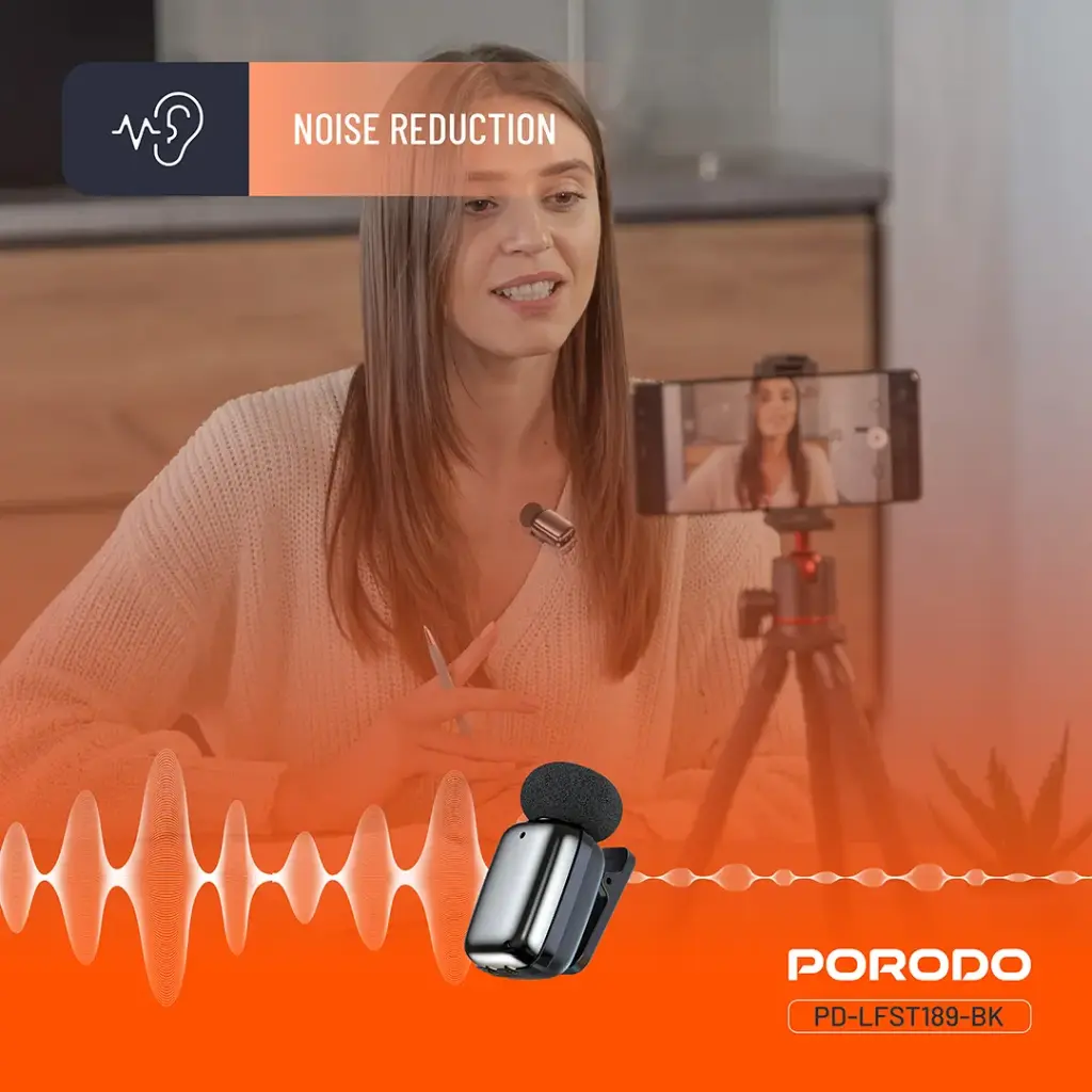 Porodo Wireless Lavalier Microphones Lightning - Black - Image 4