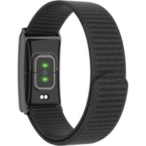 Porodo Track Fit Smart Fitness Band, IP68 Water Resistant, Long Life Battery, Heart Rate Track, Blood Oxygen, 128 sports Modes, Stress Monitor, Weather Forecast, (Orange Nylon Strap Included) (Black)