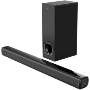 Porodo Soundtec 2.1CH Bluetooth Soundbar System 100W, 5.25" Large Subwoofer, 10M Bluetooth Range, Smart Detachable Design, Powerful Bass, Crisp Audio, Surround Sound (Black)