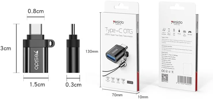 Yesido GS06 OTG to Type-C 3.0 Adapter – Super Fast USB-C Data Transfer Converter - Image 2