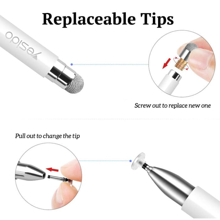 YESIDO ST02 2-in-1 Stylus Pen (Universal Capacitive Touch, Magnetic, Tilt Support, 10H Battery) – White - Image 4