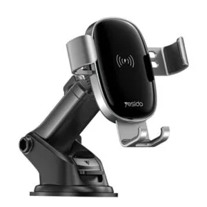 YESIDO C123 Car Phone Holder with Wireless Charging (15W Fast Charge, Dual Mount, Gravity Clamp) – Black
