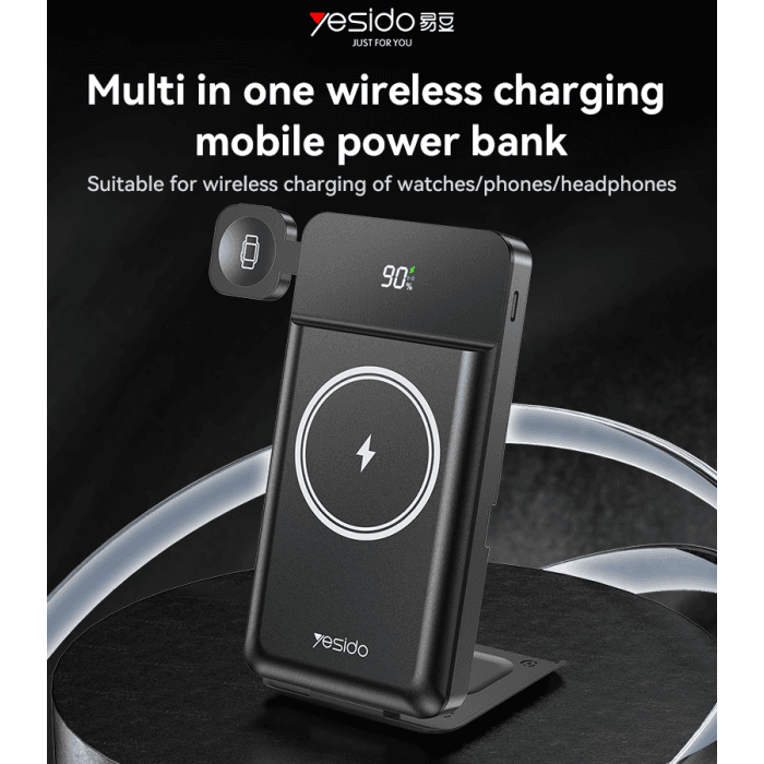 YESIDO YP69 10000mAh 6-in-1 Magnetic Wireless Power Bank (15W Fast Charge, USB + Type-C, LED Display) – Black - Image 5