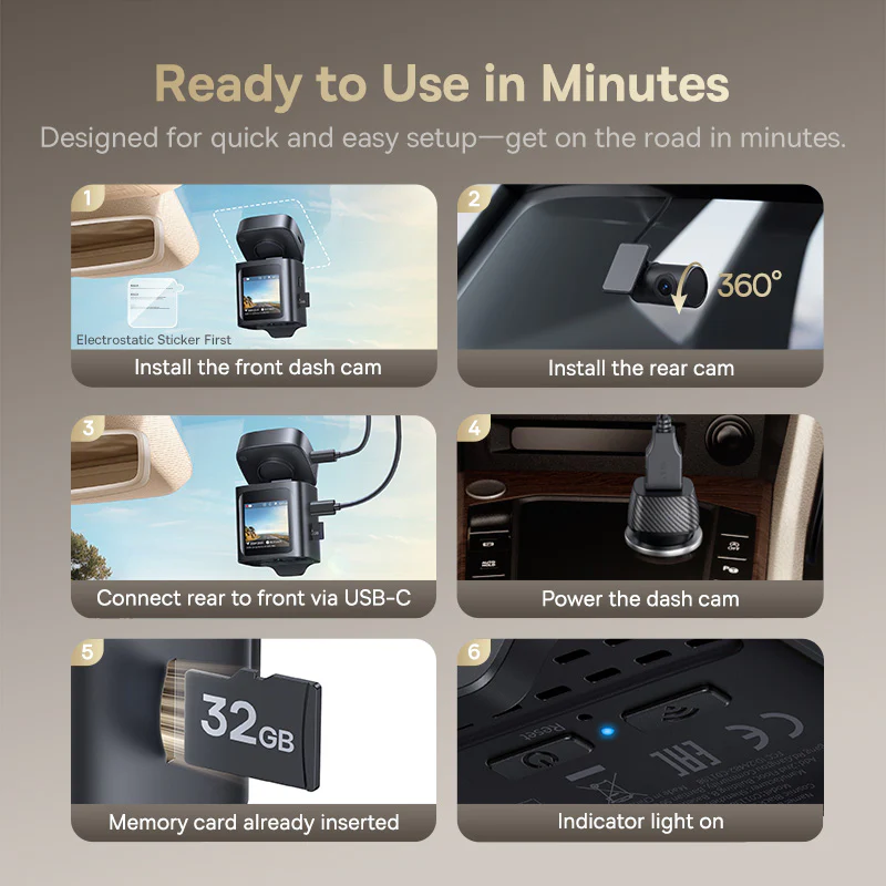 Baseus PrimeTrip VD1 Pro Dash Cam Lithium Battery 4K+1080p - Image 5