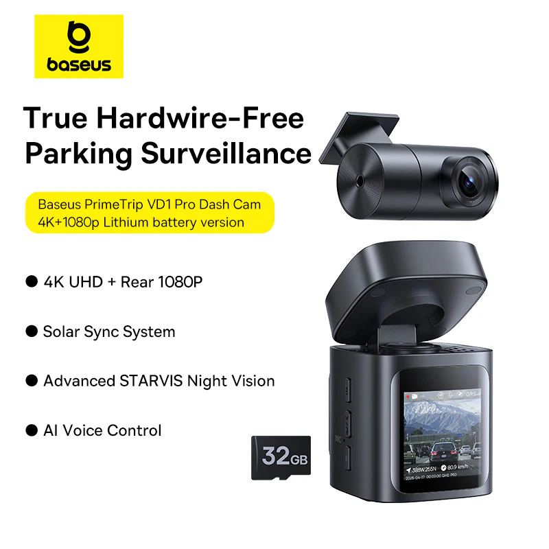 Baseus PrimeTrip VD1 Pro Dash Cam Lithium Battery 4K+1080p - Image 4