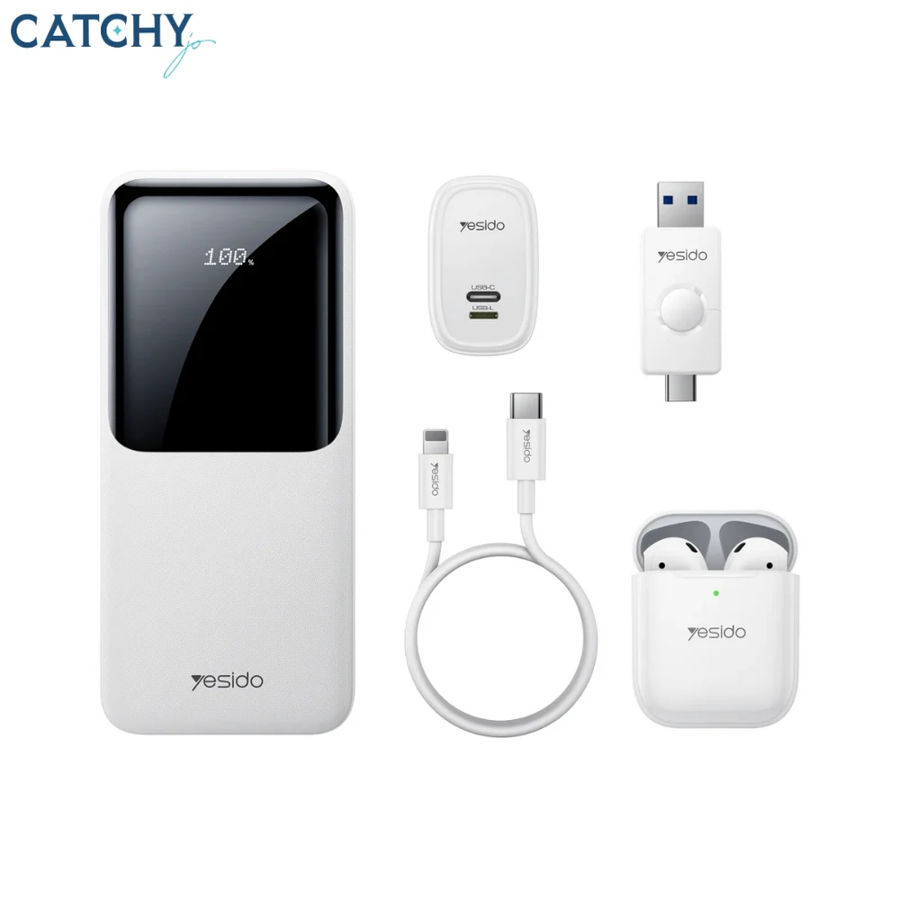 YESIDO CG10 5-in-1 Charging Bundle – 10000mAh Power Bank, TWS Earbuds, Fast Charger, Cable & USB Drive Set - Image 8