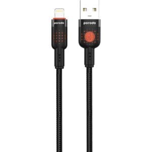 Porodo Braided Cable USB-A QC to Lightning Head 1.2m Tangle-Free with Aluminum Shell, Fast Charging & Data Transfer, +15000 Bends Lifespan, Lightweight & Portable Compatible with Apple iPhone (Black)