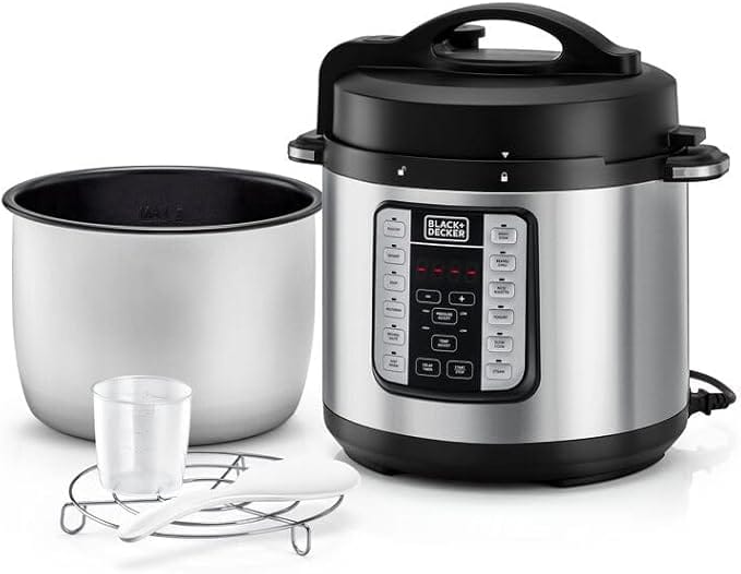 Black & Decker 1000W 6L Electric Pressure Cooker 7in1, With 12 Smart Programs 9 Safety Features Dishwasher Safe with Accessories, For Quick and Easy Meals PCP1000-B5 - Image 3