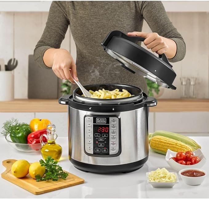 Black & Decker 1000W 6L Electric Pressure Cooker 7in1, With 12 Smart Programs 9 Safety Features Dishwasher Safe with Accessories, For Quick and Easy Meals PCP1000-B5 - Image 4