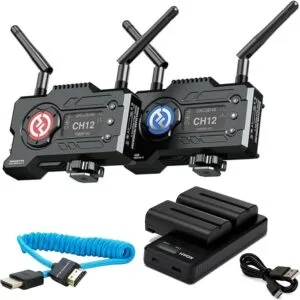 Hollyland Mars 400S PRO II SDI/HDMI Wireless Video Transmission System Bundle with Rechargeable 3350mAh Batteries, and Blue Full HDMI Cable (3 Items)