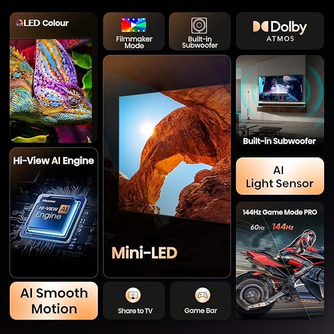 Hisense 215 cm (85 Inches) 4K QLED Mini-LED Smart TV | 1000 NITS peak brightness | 144Hz Game Mode | Dolby Vision IQ & Dolby Atmos | 2.1 CH 50W Speakers (Built-in Subwoofer) | VIDAA OS | 85U7Q (Black) - Image 12