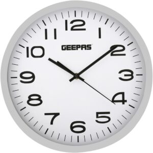 Geepas GWC26016 Round Wall Clock with Decorative Campagne, 36 cm Diameter, Silver