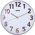 Geepas GWC26013 Silent Non-Ticking Round Wall Clock with 3D Numbers – Elegant Quartz Analog Wall Clock for Bedroom, Office & Living Room | White & Rose Gold Decorative Design