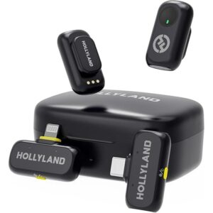 Hollyland LARK A1 Combo - Wireless Lavalier Microphone for iPhone & Android (2TX + USB-C RX + Lightning RX + Charging Case), Wireless Mic Magnetic for Vlogging, YouTube, TikTok, Live-streaming (Black)